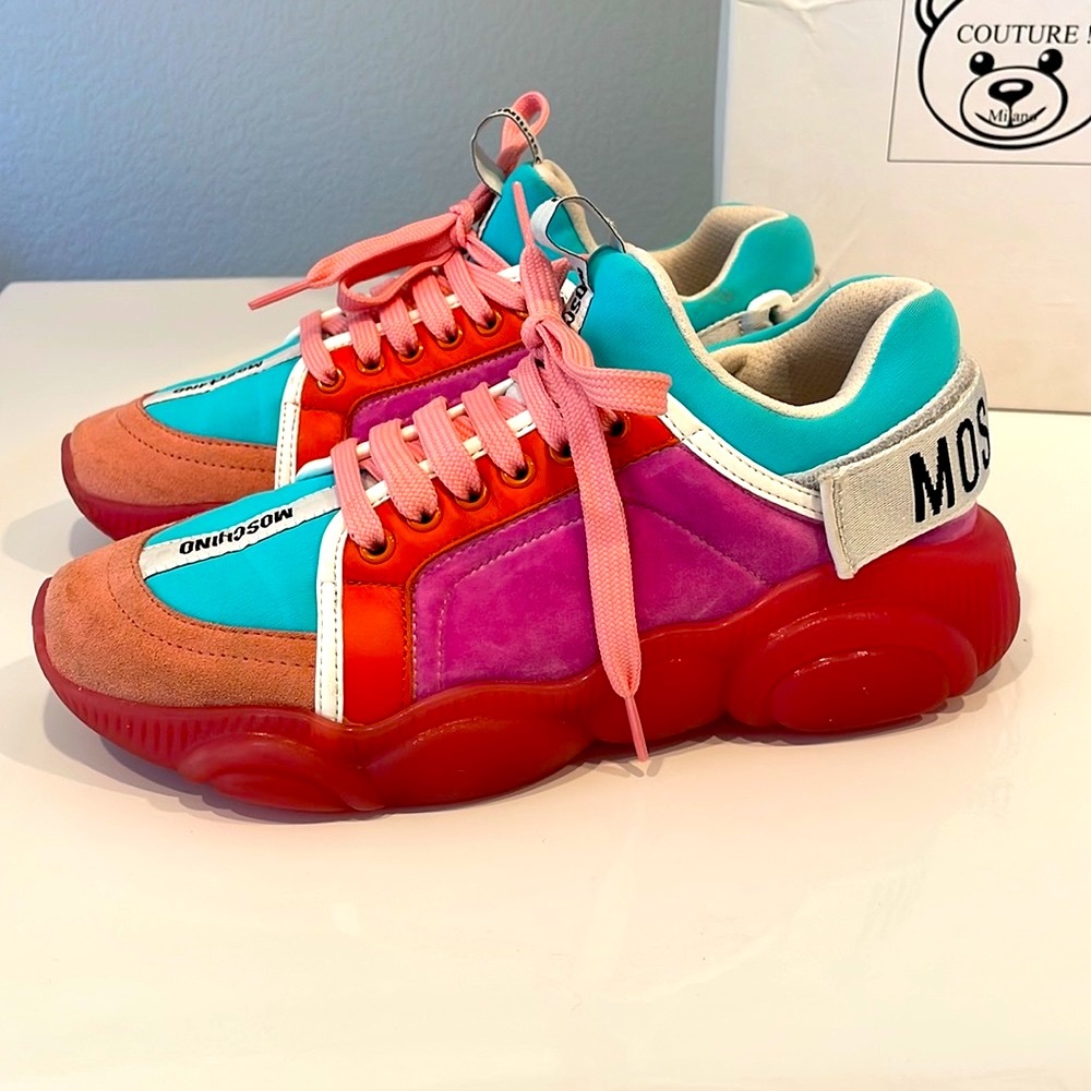 Moschino “Teddy” Mixed Media Low Top Sneakers - Picture 3 of 12